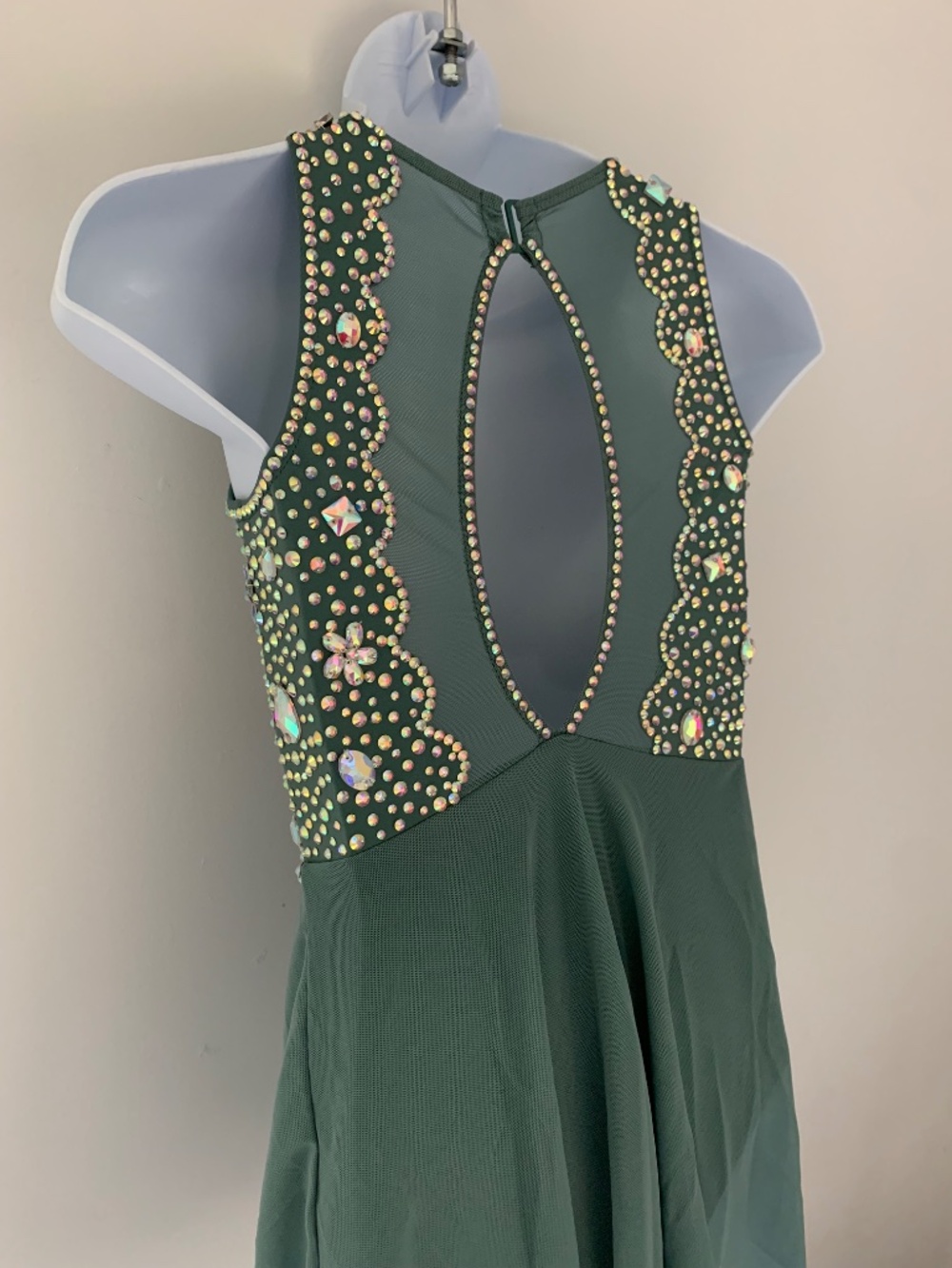 Sage Green Rhinestone Dance Dress: Child Size 6/6X - Picture 6 of 8